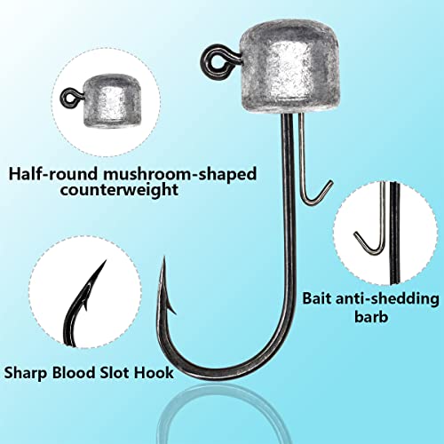UperUper 50 Pack Ned Rig Jig Hook Kits, Jig Heads for Soft Lures, Standard Fishing Jig Hooks, 3/8oz 1/8oz 1/6oz 1/4oz - Image 3