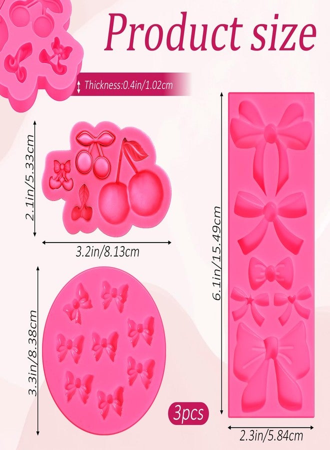 Psiriol 3 Pcs Bow Silicone Mold and Cherry Mold Set Bow Chocolate Mold Fondant Chocolate Candy Molds for Cake Decorating Cupcake Topper Candy DIY Crafts - Image 2