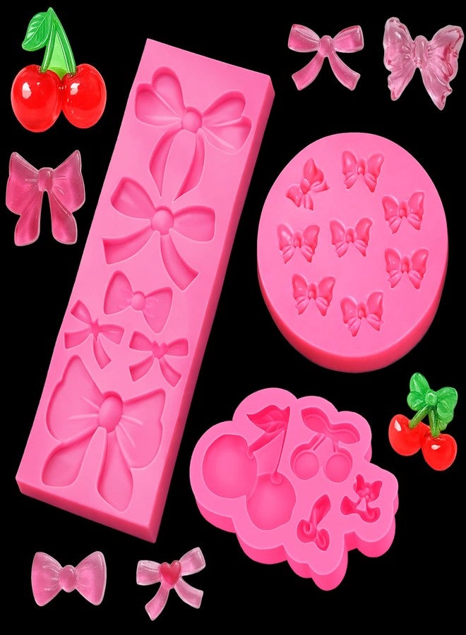 Psiriol 3 Pcs Bow Silicone Mold and Cherry Mold Set Bow Chocolate Mold Fondant Chocolate Candy Molds for Cake Decorating Cupcake Topper Candy DIY Crafts - Image 1