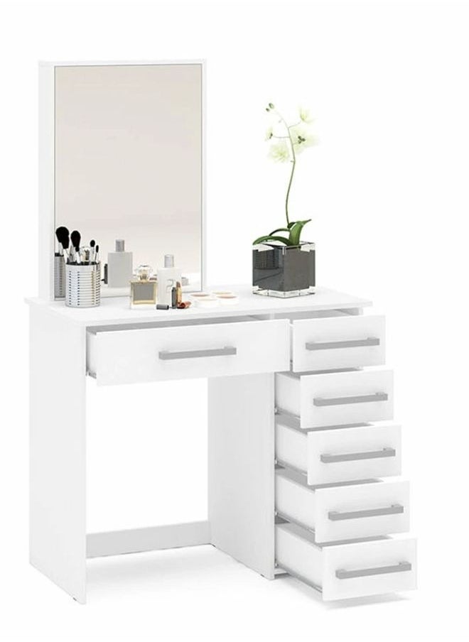 KARNAK Karnak Jocelyne Dressing Vanity with Mirror – White Modern Makeup Table with 6 Drawers & Storage Organizer Compact Standing Mirror Dresser for Bedroom  - Image 3