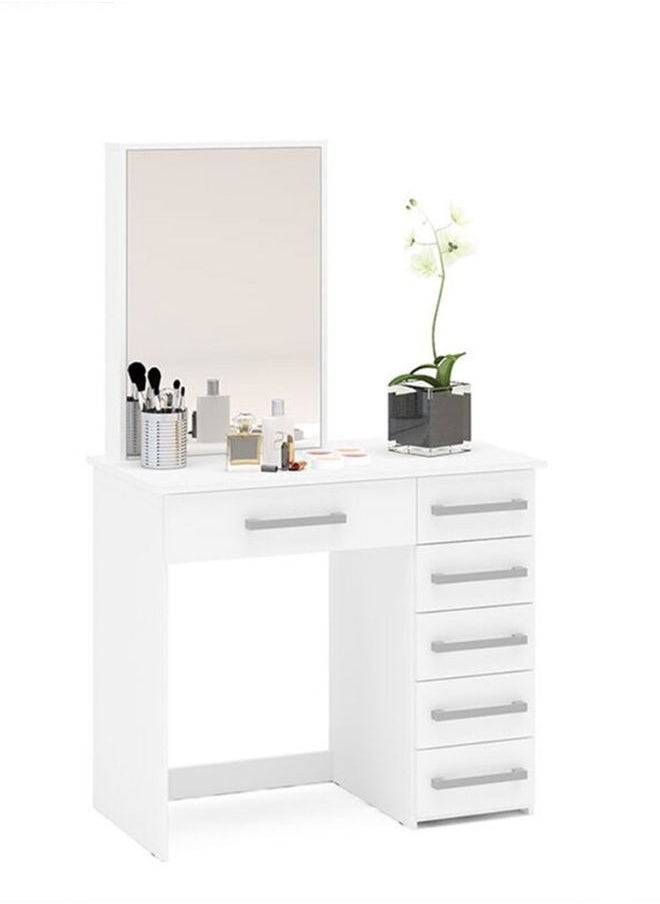 KARNAK Karnak Jocelyne Dressing Vanity with Mirror – White Modern Makeup Table with 6 Drawers & Storage Organizer Compact Standing Mirror Dresser for Bedroom  - Image 1