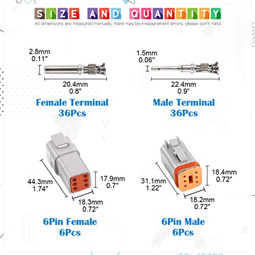 Glarks 78Pcs 6 Pin Way Sealed Gray Male and Female Auto Waterproof Electrical Wire Connector Plug 22-16AWG Connector for Motorcycle, Scooter, Car, Truck, Boats - Image 2