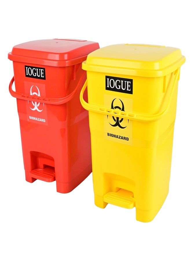iogue سلة مهملات بلاستيكية طبية حيوية تعمل بالدواسة من إيوغ، سعة 12 لترًا (أحمر + أصفر)، عبوة من قطعتين - Image 1