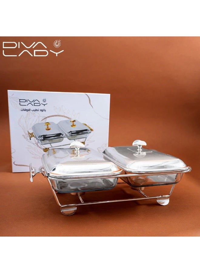 DIVA LADY 🔥 Premium Dual Food Warmer — Brushed Stainless Steel & Luxury Square Glass with Double Candle Holders | Diva Lady ✨ - Image 3