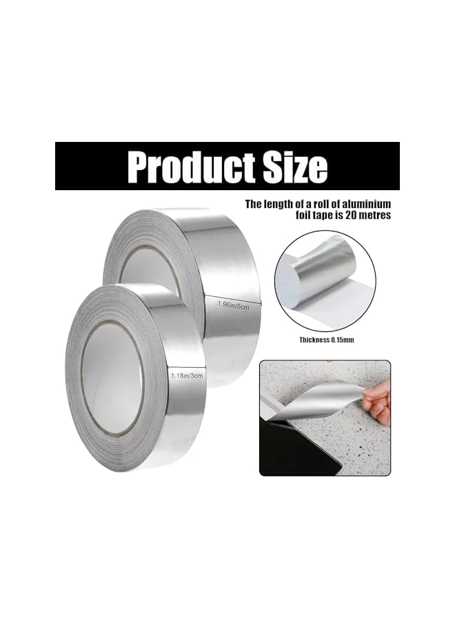 PROMASS promass Aluminum Foil Duct Tape, 2 Rolls Heat Resistant Tape, Metal Duct Tape for HVAC, Sealing and Patching Hot and Cold Air Ducts, Silver (50mm x 20m, 30mm x 20m)  - Image 2