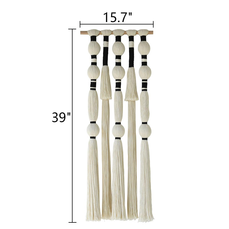 Flber Macrame Wall Hanging Tassels Sphericity Cotton Textile Hanging Geometric Yarn Wall Art for Bedroom Living Room Decor 15.7" W x 39" L - Image 5
