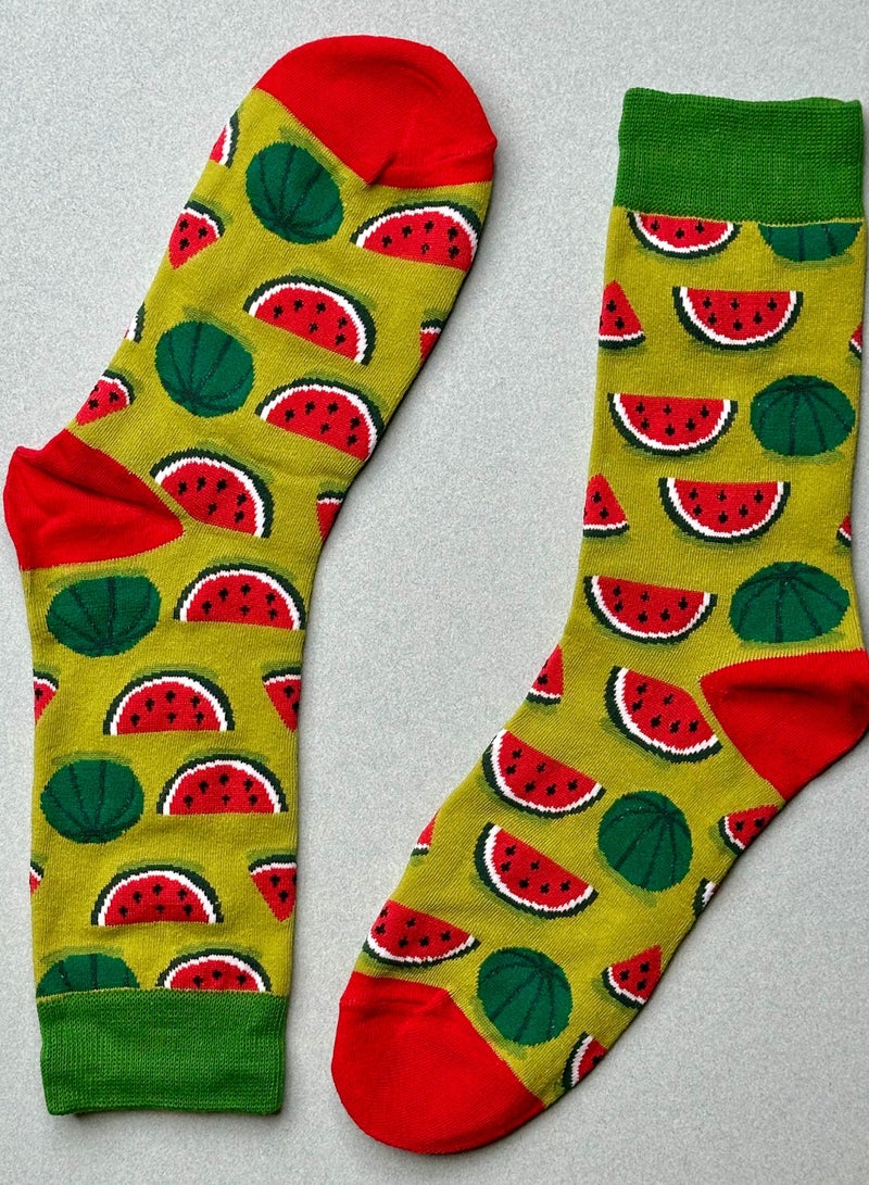 Cotton Soft Funny Socks for Men Women | Watermelon Slice Casual Crew Socks | Cute Cartoon Colorful Patterned Cotton Blend Ankle Dress Socks