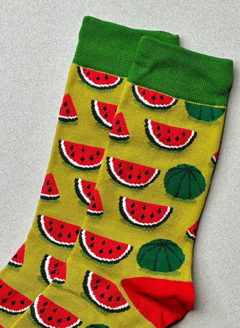 Cotton Soft Funny Socks for Men Women | Watermelon Slice Casual Crew Socks | Cute Cartoon Colorful Patterned Cotton Blend Ankle Dress Socks