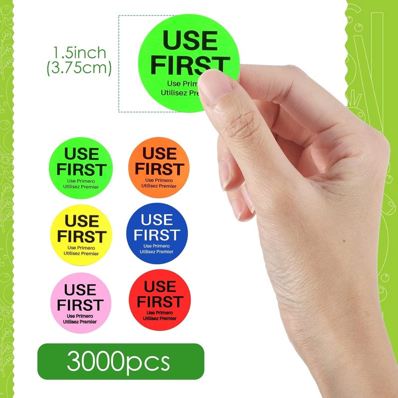 Excefore 6 Rolls, 3000 Pcs 1.5 Inch 'Use First' Inventory Control Labels - Restaurant Food Service Stickers, Disposable Small Circle Labels For Efficient Inventory Management - Image 2