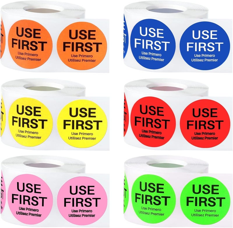 Excefore 6 Rolls, 3000 Pcs 1.5 Inch 'Use First' Inventory Control Labels - Restaurant Food Service Stickers, Disposable Small Circle Labels For Efficient Inventory Management - Image 1