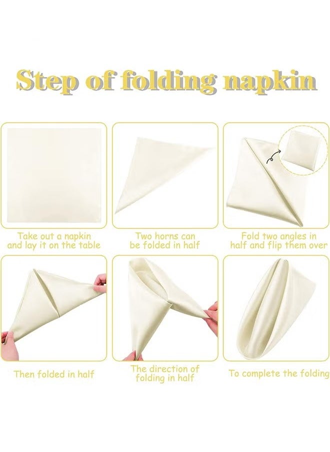Generic Satin Napkins Square Table Napkins 10 Pcs 17x17" Soft Dinner Napkins Elegant Silk Napkins for Dinner Wedding Parties Soft Smooth Fabric Washable Napkins for Parties Weddings and Dinners (Ivory)  - Image 5