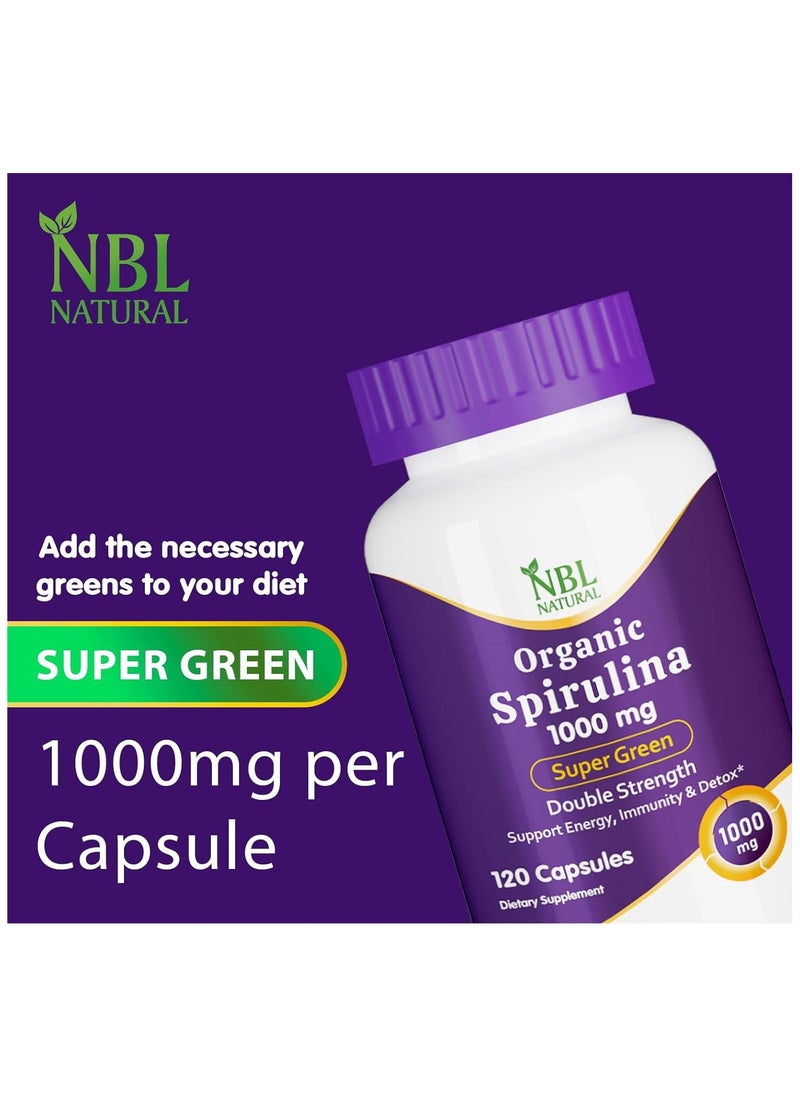 NBL Natural Organic Spirulina 1000mg, Super Green Whole Food Supplement - Double Strength 1000 mg, 120 Tablets  - Image 5