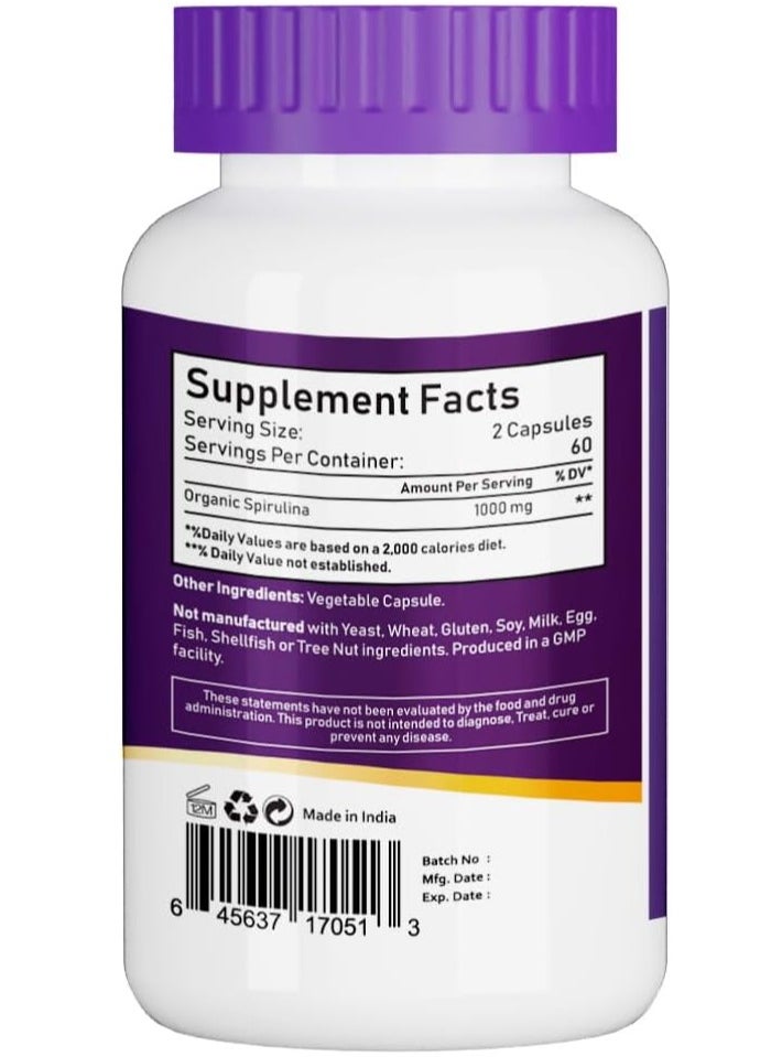 NBL Natural Organic Spirulina 1000mg, Super Green Whole Food Supplement - Double Strength 1000 mg, 120 Tablets  - Image 2
