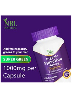 NBL Natural Organic Spirulina 1000mg, Super Green Whole Food Supplement - Double Strength 1000 mg, 120 Tablets  - Image 5