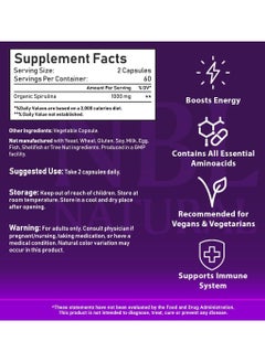 NBL Natural Organic Spirulina 1000mg, Super Green Whole Food Supplement - Double Strength 1000 mg, 120 Tablets  - Image 4