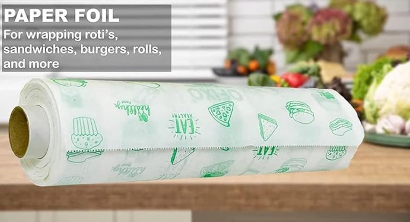 TRIKUTA Food Wrapping Paper Roll Wrap Roti Parantha Sandwich and Burger Keep Food Safe Fresh Oilproof Reusable Paper Wrap Paper Foil 500GM E1