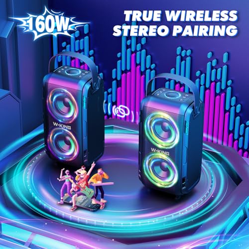 W-KING 80W Portable Party Boom Box Outdoor Wireless Bluetooth Speaker Loud Big Large with 2 Full-Range Drivers-Super Bass with Lights, IPX5, Huge 105dB Sound, 24H, U-Disk, TF, AUX, EQ - Image 5