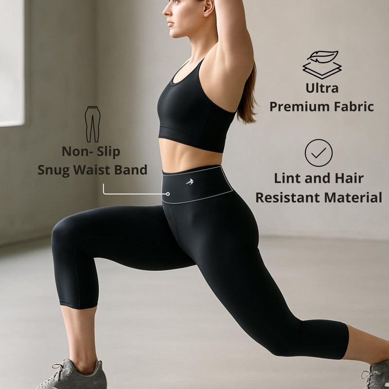 CompressionZ High Waisted Capri Compression Leggings for Women Tummy Control - Workout, Gym, Pilates, Travel, Yoga Pants Pockets Black Medium - Image 5