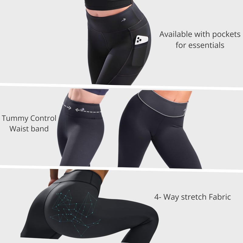CompressionZ High Waisted Capri Compression Leggings for Women Tummy Control - Workout, Gym, Pilates, Travel, Yoga Pants Pockets Black Medium - Image 3