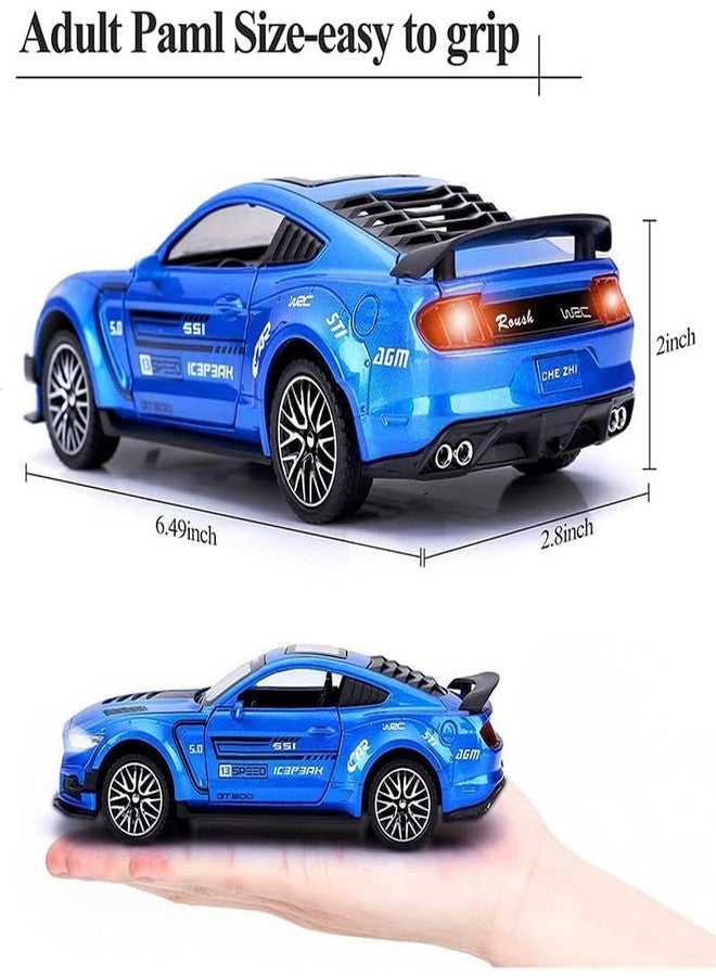 AHBHT Kids Model 1:32 Mastang Die Cast Metal Car Pull Back Action Opening Doors with Realistic Engine Sound Lights Toy Car Gift for Boys - Blue - Image 4