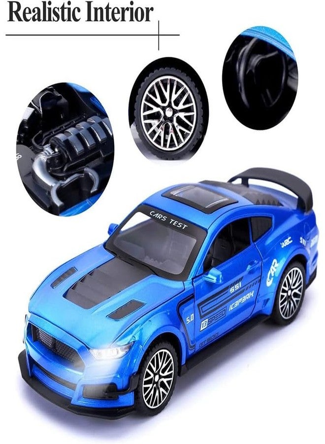 AHBHT Kids Model 1:32 Mastang Die Cast Metal Car Pull Back Action Opening Doors with Realistic Engine Sound Lights Toy Car Gift for Boys - Blue - Image 3