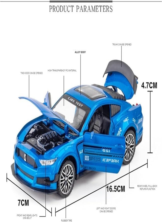 AHBHT Kids Model 1:32 Mastang Die Cast Metal Car Pull Back Action Opening Doors with Realistic Engine Sound Lights Toy Car Gift for Boys - Blue - Image 2