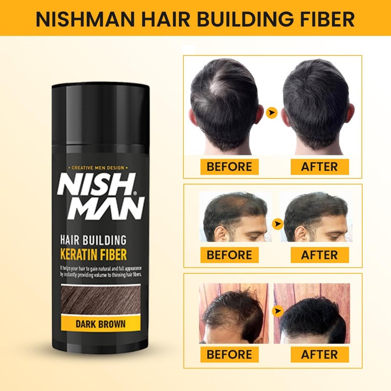 Nishman Hair Building Keratin Fiber  For thinning hair  Concelas hair loss patches  Keratin Fiber  21g  Dark Brown - Image 5