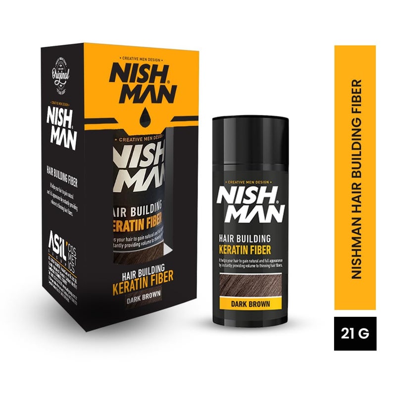 Nishman Hair Building Keratin Fiber  For thinning hair  Concelas hair loss patches  Keratin Fiber  21g  Dark Brown - Image 2