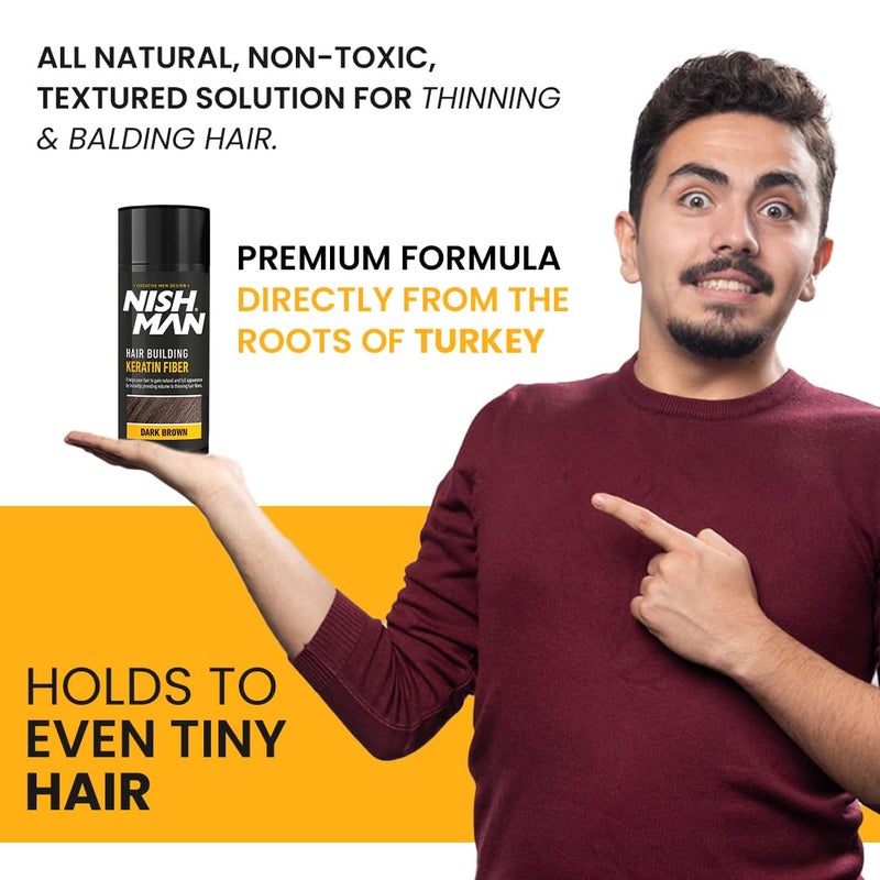 Nishman Hair Building Keratin Fiber  For thinning hair  Concelas hair loss patches  Keratin Fiber  21g  Dark Brown - Image 3