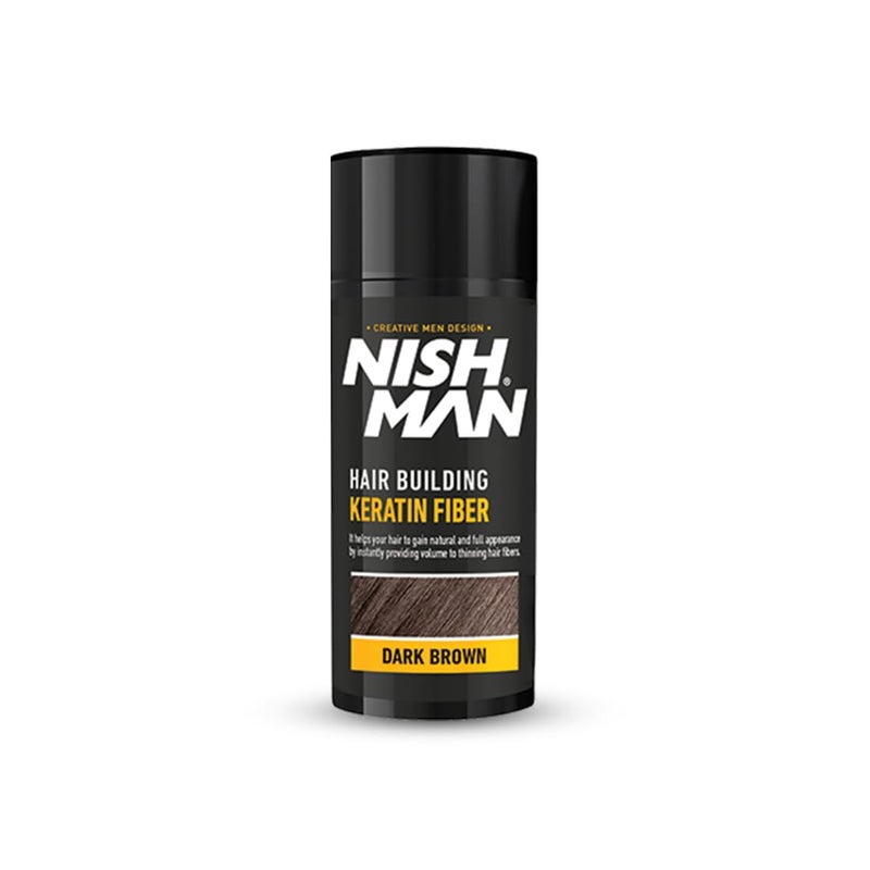 Nishman Hair Building Keratin Fiber  For thinning hair  Concelas hair loss patches  Keratin Fiber  21g  Dark Brown - Image 1