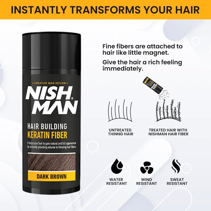 Nishman Hair Building Keratin Fiber  For thinning hair  Concelas hair loss patches  Keratin Fiber  21g  Dark Brown - Image 4