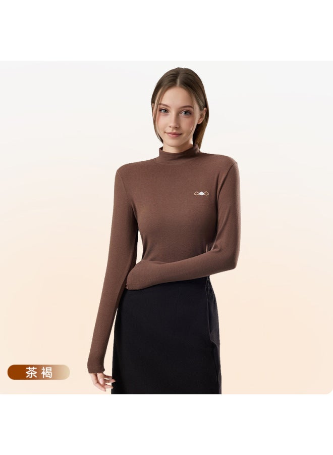 10a Antibacterial New Spring De Rong Base Layer Women's Fashion Versatile Embroidered Wool Long Sleeve Warm Base Shirt