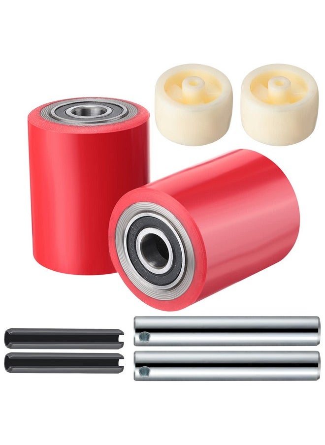 Minatee Minatee 12 Pcs Pallet Jack/Truck Load Wheels Full Set with Bearings Axles and Entry Exit Roller (Red)  - Image 1
