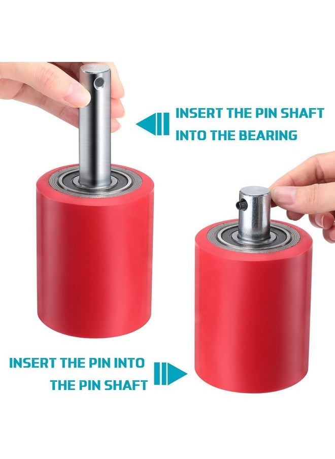 Minatee Minatee 12 Pcs Pallet Jack/Truck Load Wheels Full Set with Bearings Axles and Entry Exit Roller (Red)  - Image 3