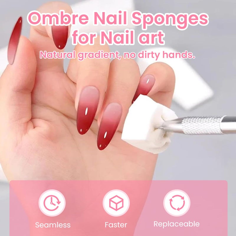 ESUOHYM 150 PCS Soft Nail Sponges For Ombre and Aura with Grabbing Pen Nail Art Brushes for Blending Ombre Gel Nail Tech Design Manicure Tools Accessories Supplies for Salon and Home White - Image 2