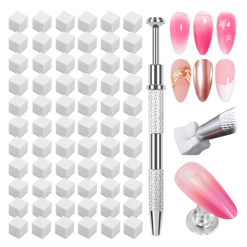 ESUOHYM 150 PCS Soft Nail Sponges For Ombre and Aura with Grabbing Pen Nail Art Brushes for Blending Ombre Gel Nail Tech Design Manicure Tools Accessories Supplies for Salon and Home White - Image 1