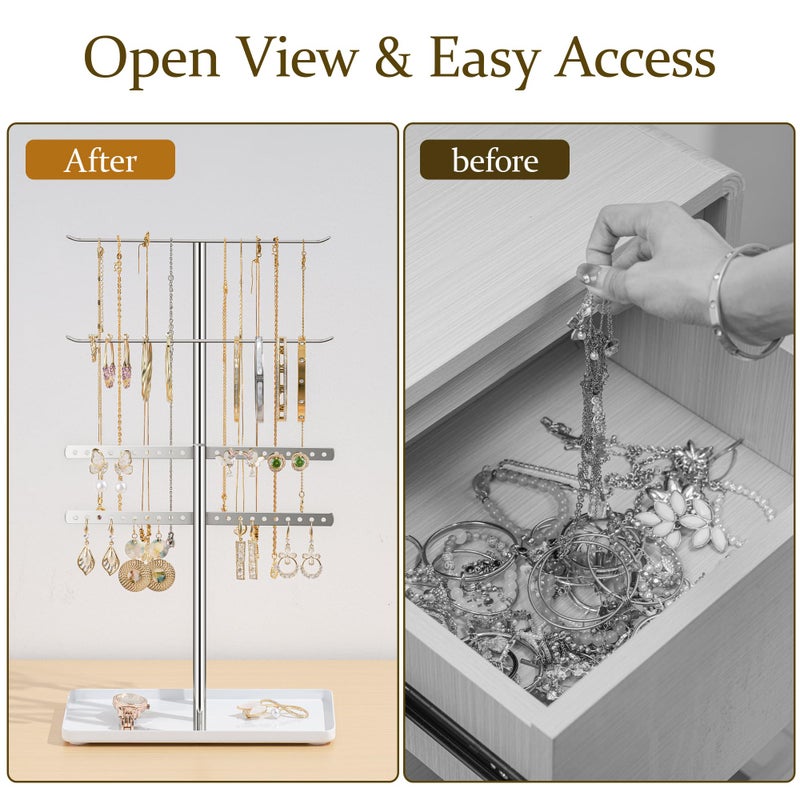 pickpiff Silver Jewelry Stand Holder Organizer: 14.5" Sturdy Hanger for 80 Pcs Jewelry, Jewlery Tower for Display Necklace, Earring, Bracelet, Watch - Image 3
