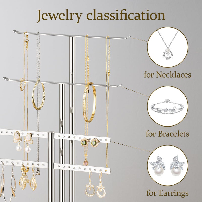 pickpiff Silver Jewelry Stand Holder Organizer: 14.5" Sturdy Hanger for 80 Pcs Jewelry, Jewlery Tower for Display Necklace, Earring, Bracelet, Watch - Image 2