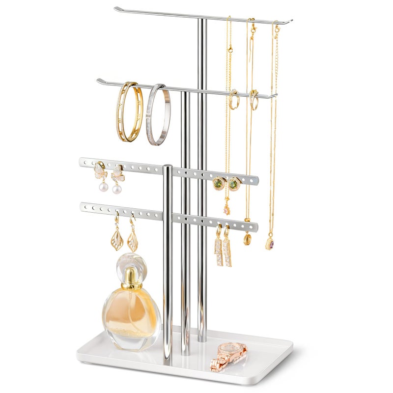 pickpiff Silver Jewelry Stand Holder Organizer: 14.5" Sturdy Hanger for 80 Pcs Jewelry, Jewlery Tower for Display Necklace, Earring, Bracelet, Watch - Image 1