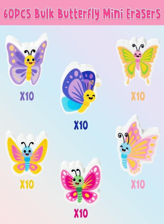 Haooryx Spring Butterfly Mini Erasers for Kids - 60Pcs Bulk Novelty Butterfly Pencil Eraser 3D Desk Puzzle Erasers Pet for Student Homework Reward Classroom Prizes Spring Holiday Gift Filler Supplies - Image 2