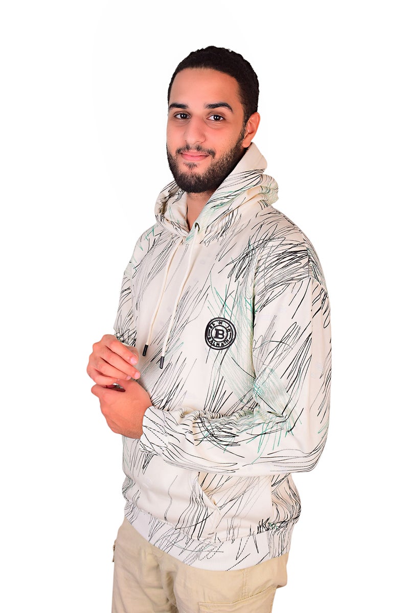 فايبز هودي رجالي قطن بأكمام طويلة مطبوع - أوف وايت - Image 2