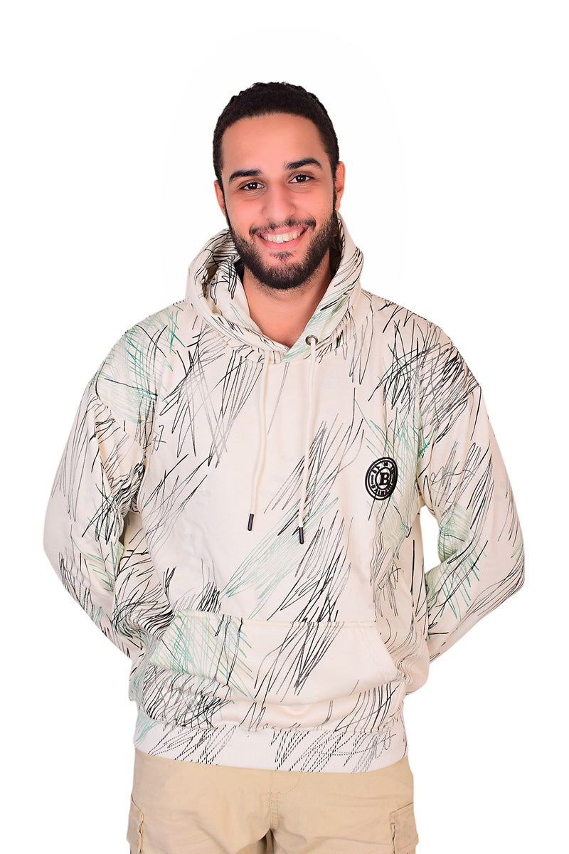 فايبز هودي رجالي قطن بأكمام طويلة مطبوع - أوف وايت - Image 1