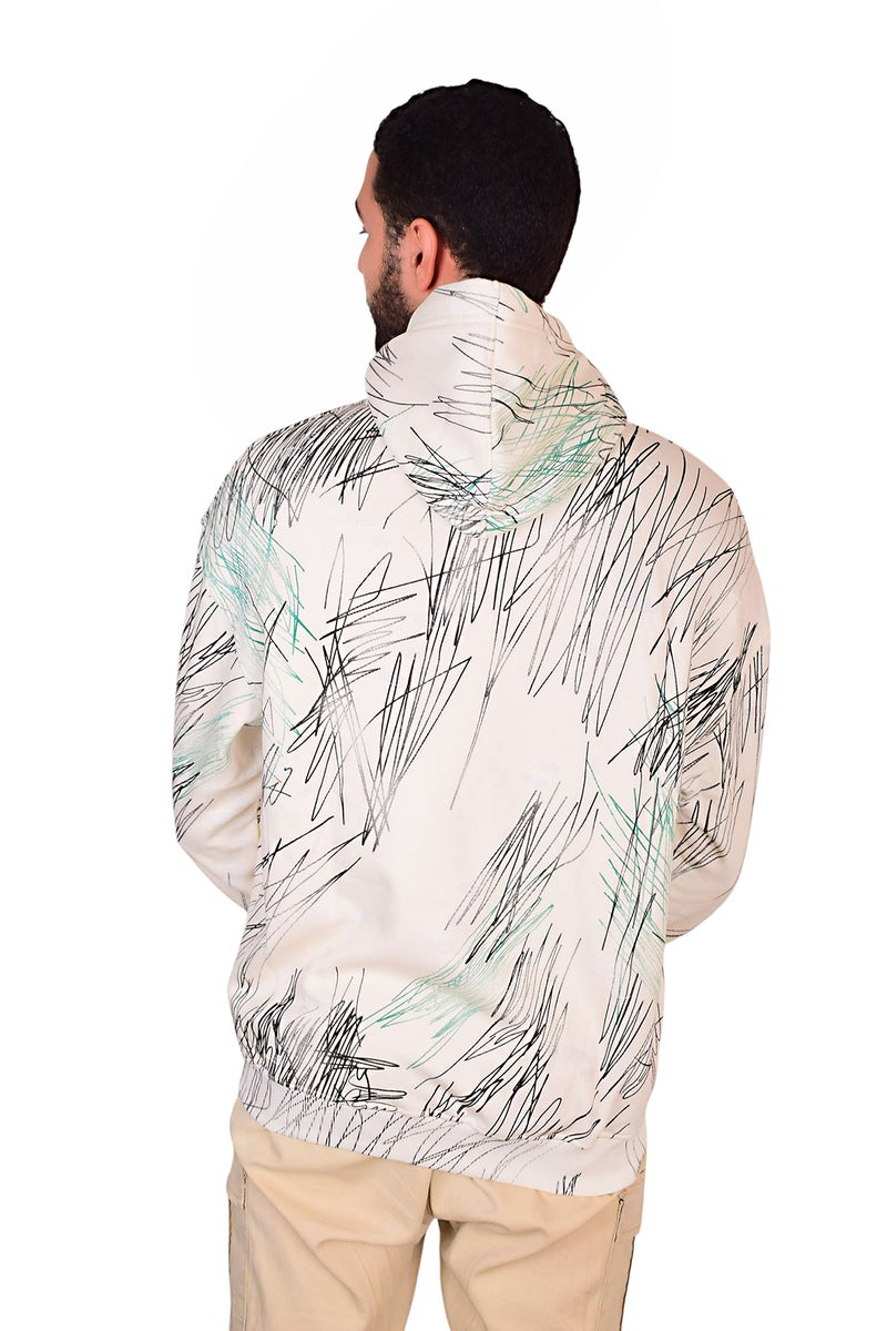 فايبز هودي رجالي قطن بأكمام طويلة مطبوع - أوف وايت - Image 3