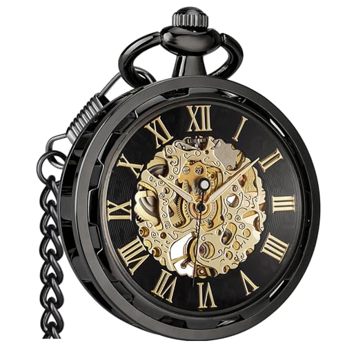 VIGOROSO Mens Vintage Pocket Watch with Chain Skeleton Hand Wind Mechanical Pocket Watches for Men Womens Pocketwatch - Image 1