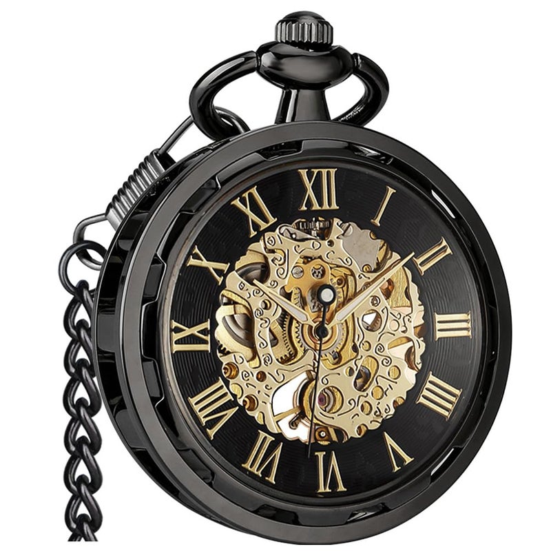 VIGOROSO Mens Vintage Pocket Watch with Chain Skeleton Hand Wind Mechanical Pocket Watches for Men Womens Pocketwatch - Image 2