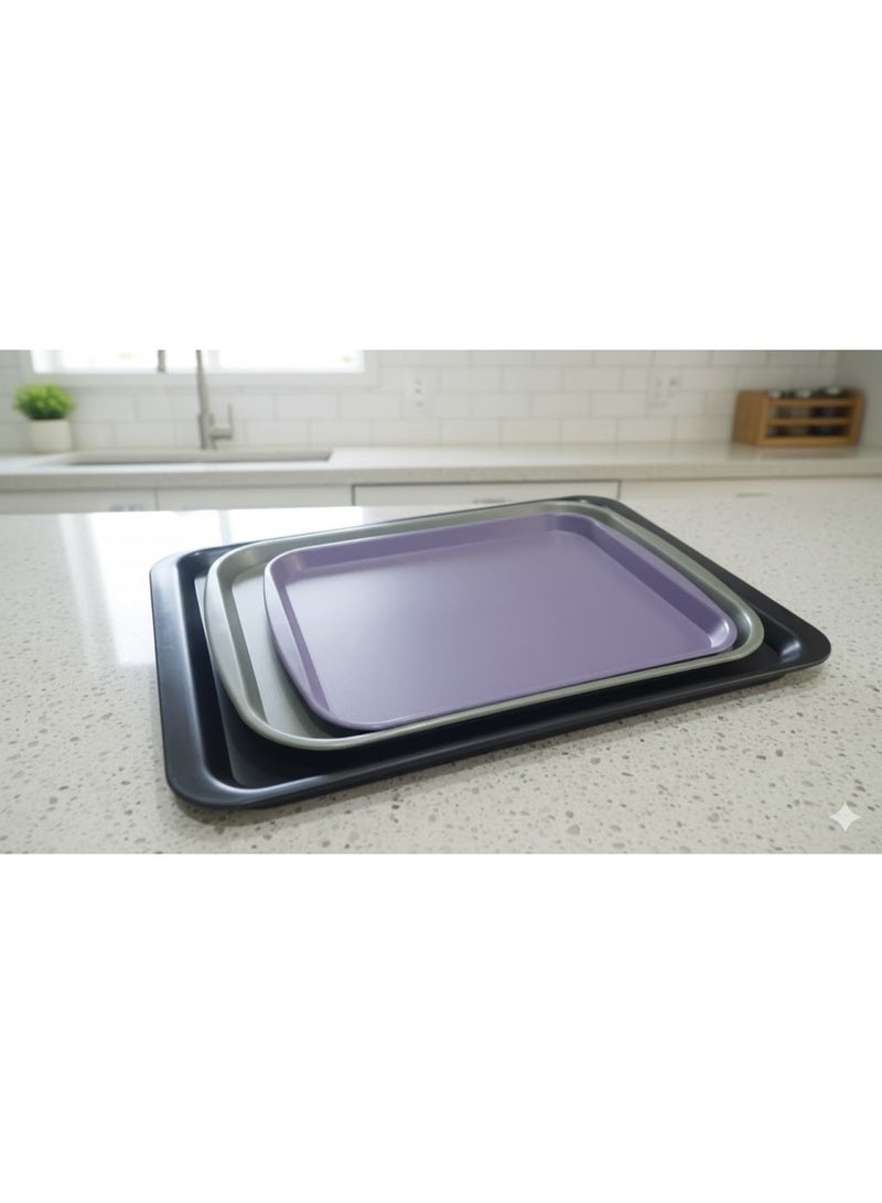 favilla 3-Piece Serving Tray Set - Assorted Sizes - For easy serving of food and drinks. Stain and scratch resistant, easy to clean, lightweight, suitable for everyday indoor and outdoor use, convenient design for carrying and use with trolleys. - Multicolored - Image 2