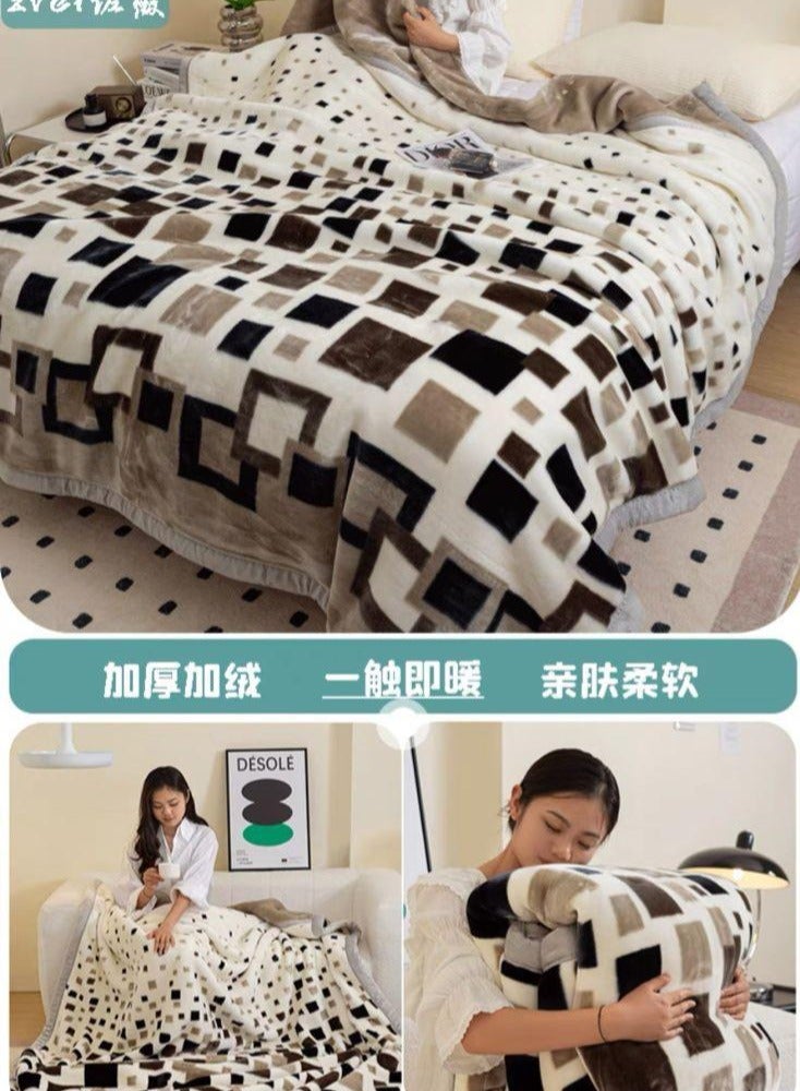 COMFY KING SIZE SUPERSOFT KOREAN STYLE THICK BLANKET CREAM GEOMETRICAL DESIGN
