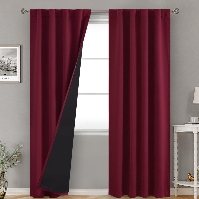 BGment Bression Burgundy Red 100 ٪ Blackout Stretains لغرفة النوم السوداء خارج غرفة المعيشة 84 بوصة مع جيب قضيب البطانة الحرارية وعلامة التبويب الخلفية غرفة مزدوجة الستائر 2 لوحين كل 38 × 84 بوصة - Image 1