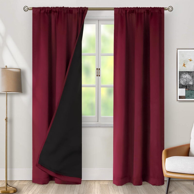 BGment Bression Burgundy Red 100 ٪ Blackout Stretains لغرفة النوم السوداء خارج غرفة المعيشة 84 بوصة مع جيب قضيب البطانة الحرارية وعلامة التبويب الخلفية غرفة مزدوجة الستائر 2 لوحين كل 38 × 84 بوصة - Image 2