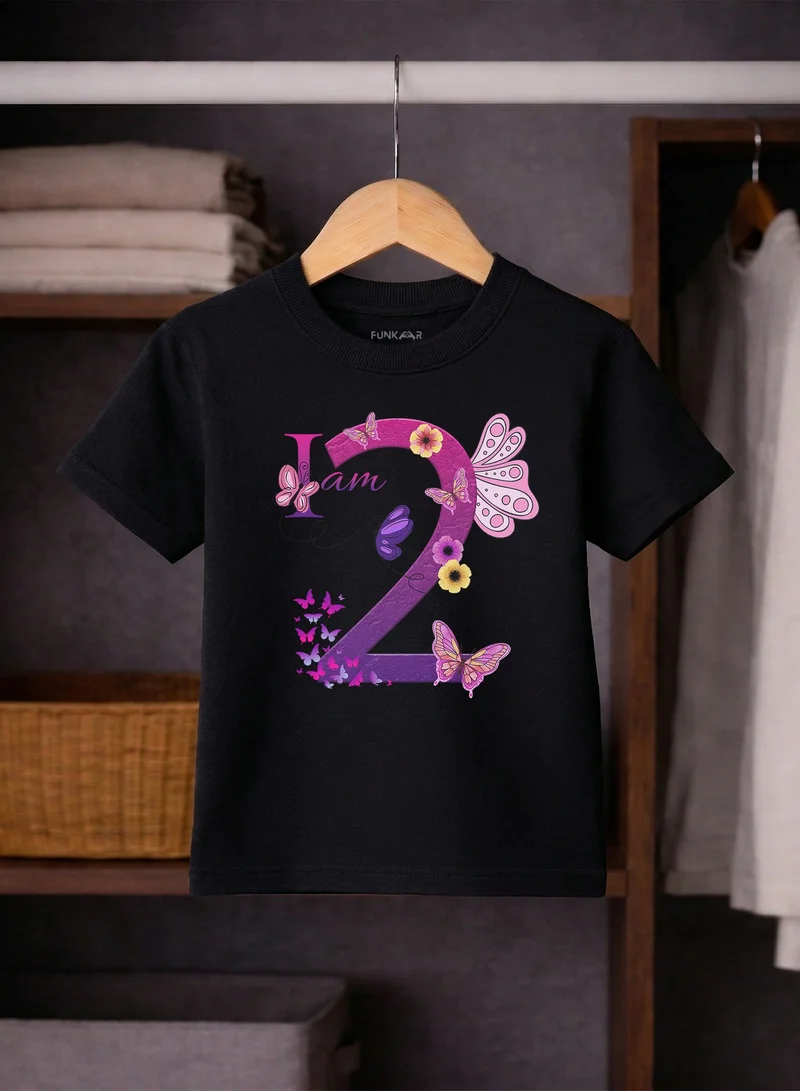 Funkaar Funkaar Birthday Girl, 2nd Year Butterfly Birthday Graphic Print T-Shirt